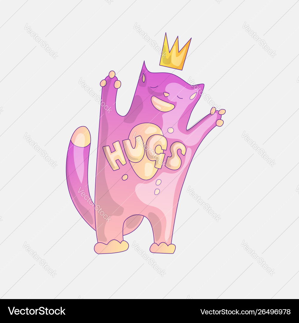 Cute magic princess pink cat in crown with word Cute magic princess pink cat in crown with word vector image