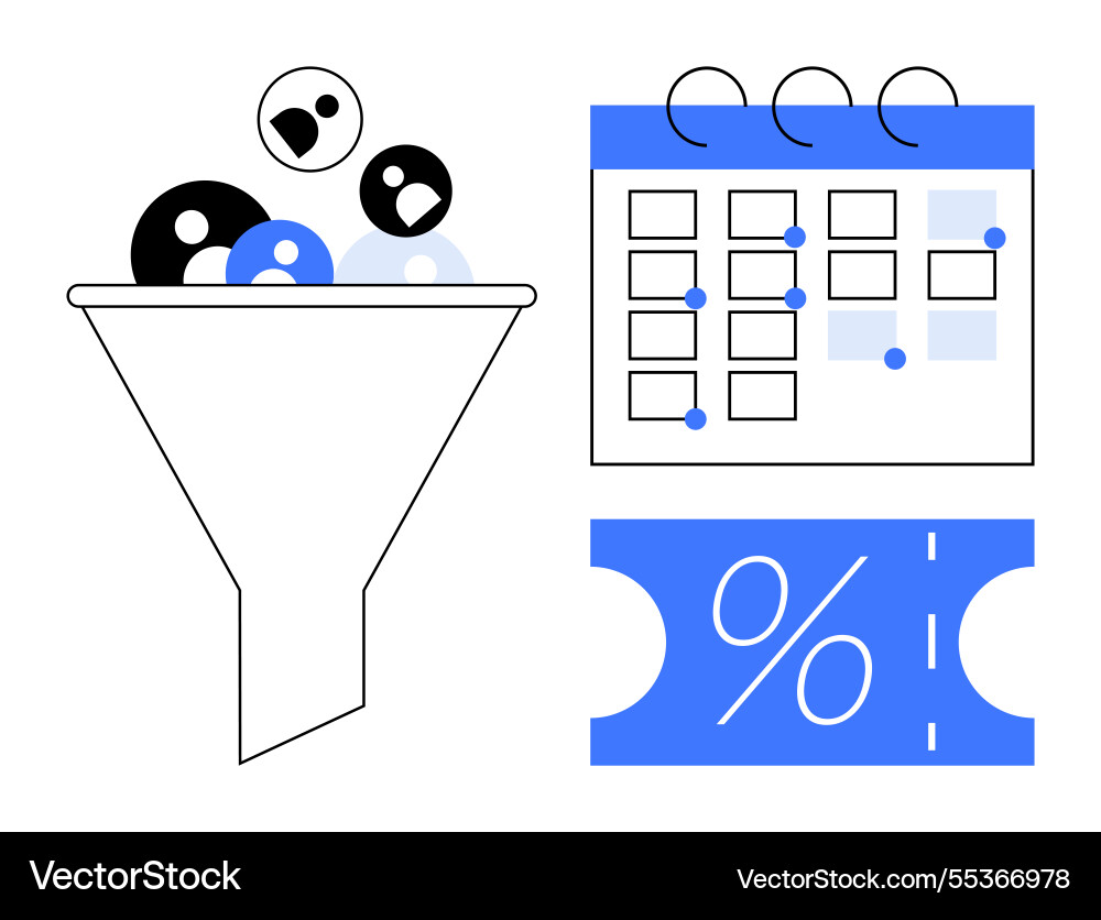 Data funnel with user icons calendar Data funnel with user icons calendar vector image