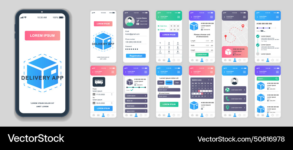 Delivery mobile app screens set for web templates Delivery mobile app screens set for web templates vector image