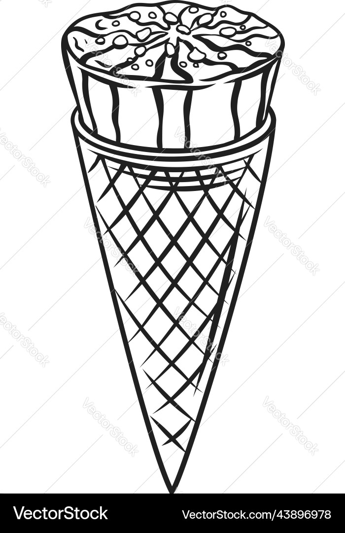 Ice cream in waffle cone summer sweet food vector image