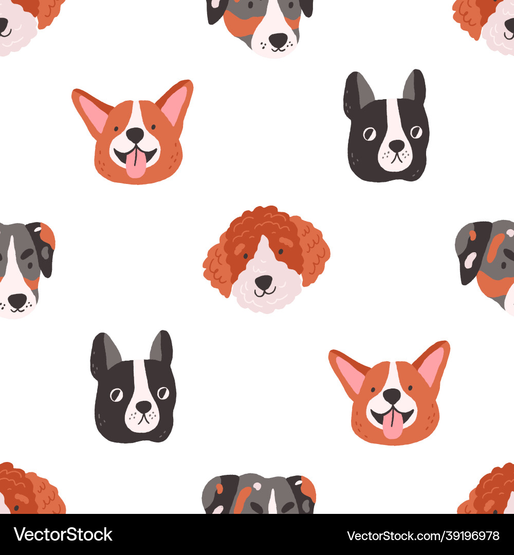 Seamless pattern with cute funny dogs faces Seamless pattern with cute funny dogs faces vector image