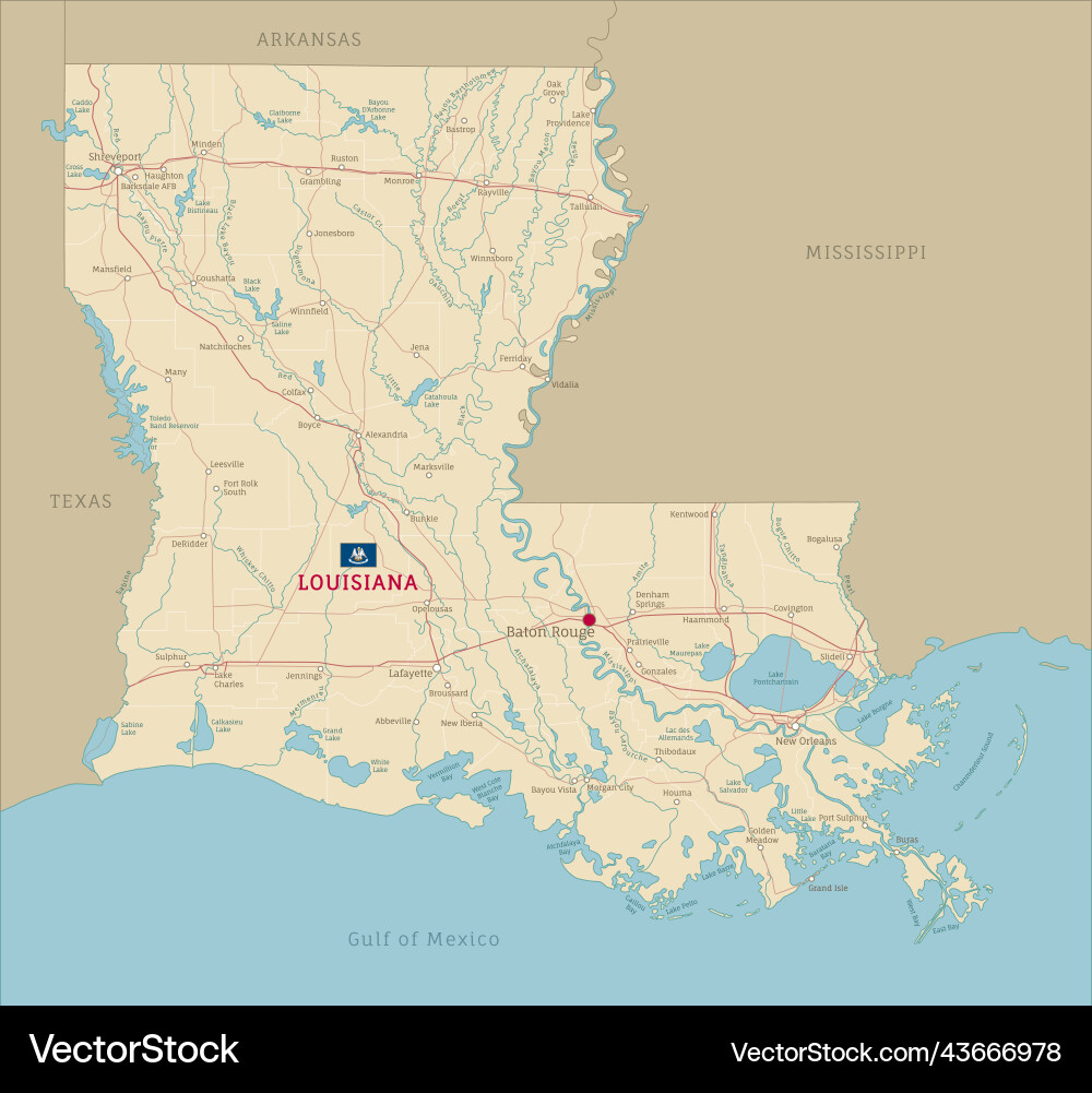Straßenkarte von louisiana uns Amerikanischer Bundesstaat Straßenkarte von louisiana uns Amerikanischer Bundesstaat vektorbild