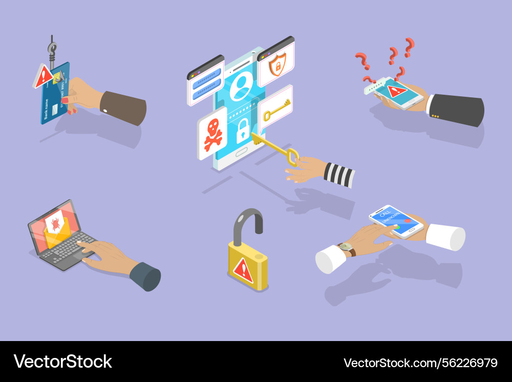 3d isometric flat set of computer hacking 3d isometric flat set of computer hacking vector image