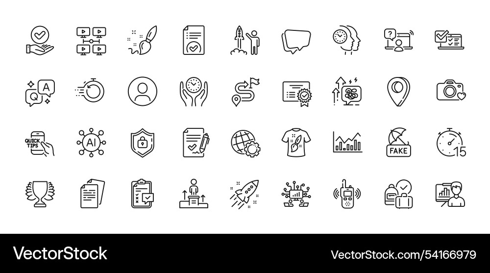 Headshot checklist and globe line icons pack Headshot checklist and globe line icons pack vector image