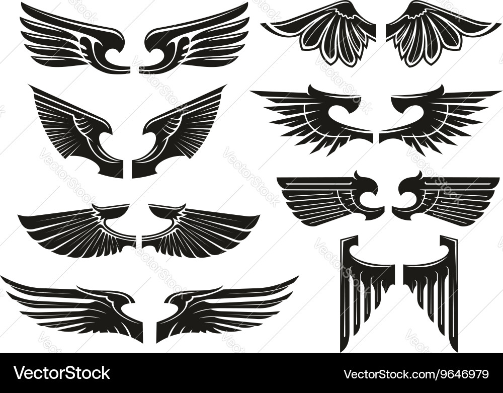 Heraldic Wing Icons - Black Silhouette Vector Image
