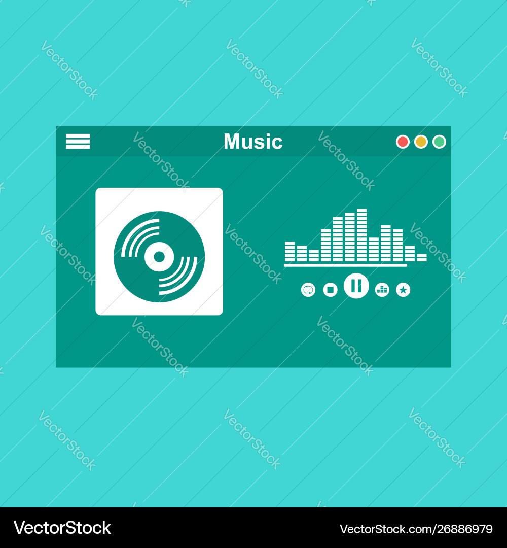 Media player application app template with flat vector image