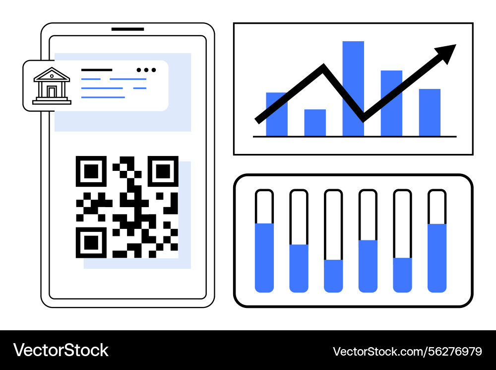 Mobile qr code with financial data and growth Mobile qr code with financial data and growth vector image