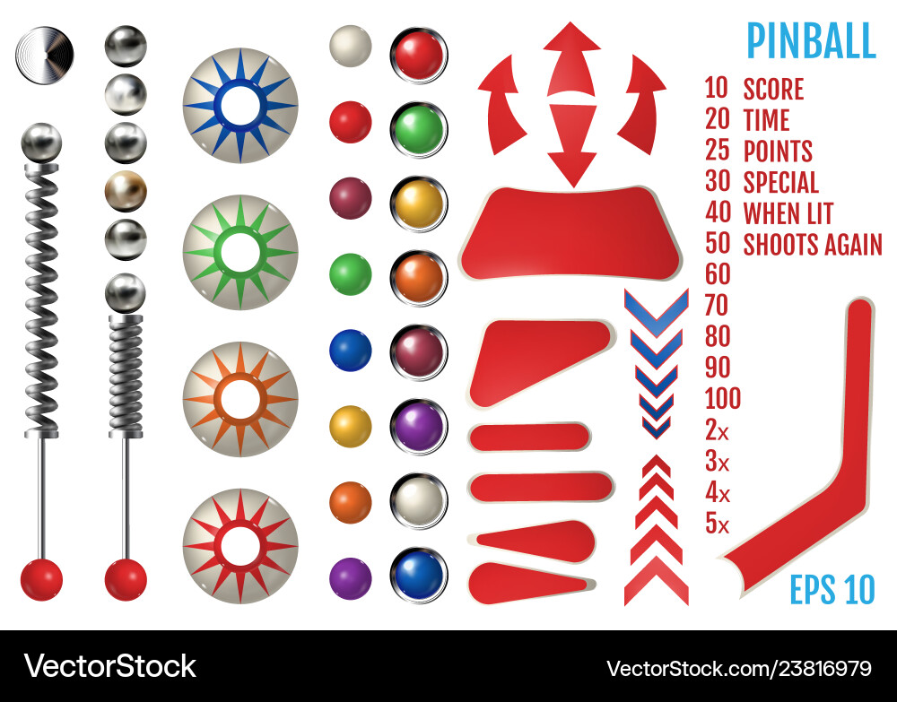 Pinball elements realistic set with different Pinball elements realistic set with different vector image