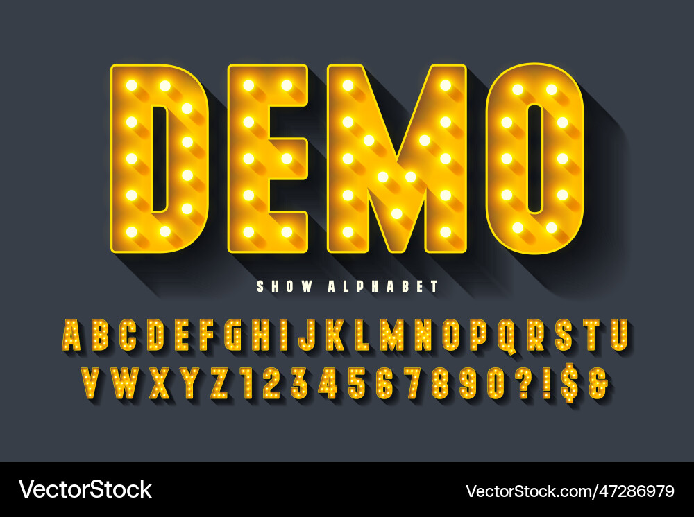 Retro cinema alphabet design cabaret led lamps Retro cinema alphabet design cabaret led lamps vector image