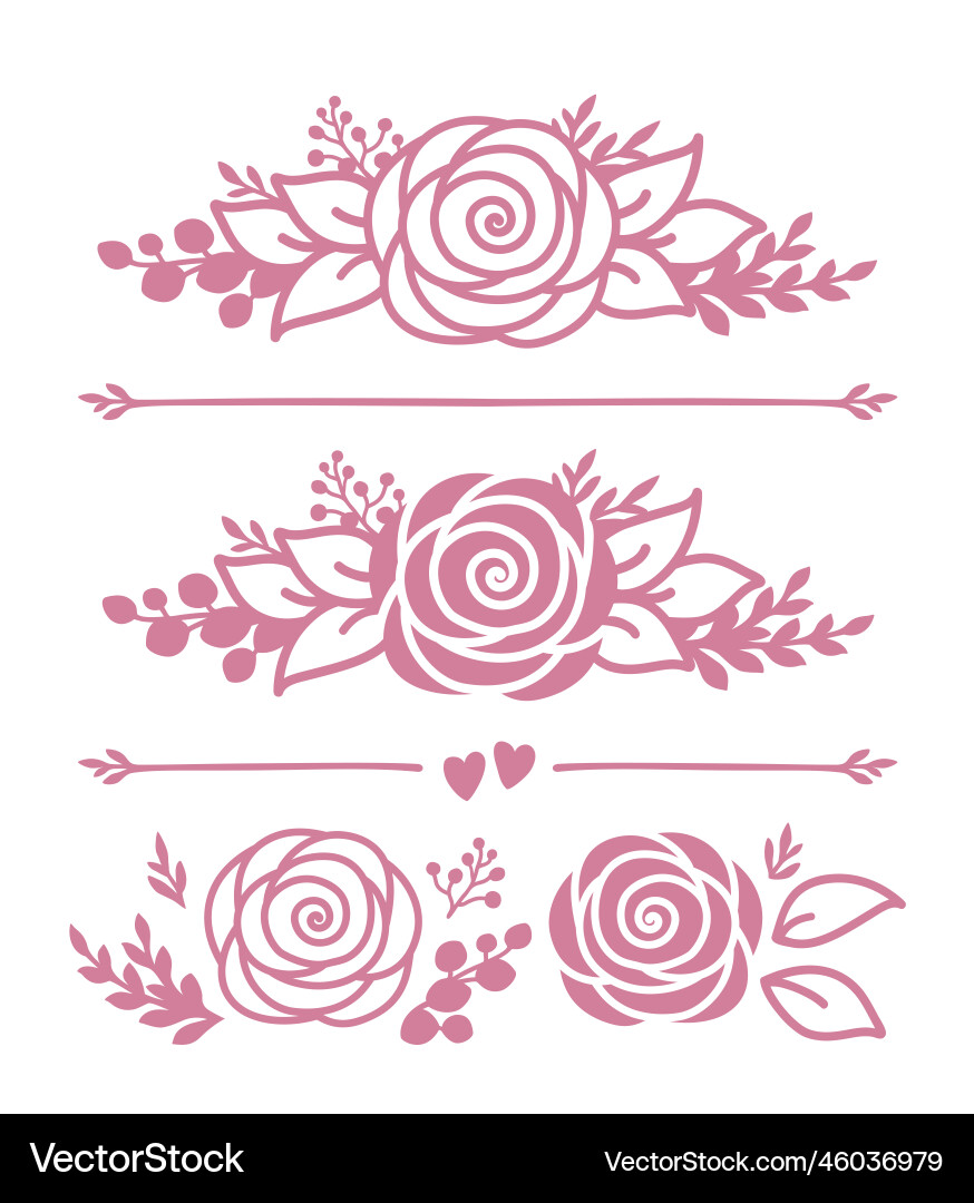 Rose flower border pattern and design elements Rose flower border pattern and design elements vector image