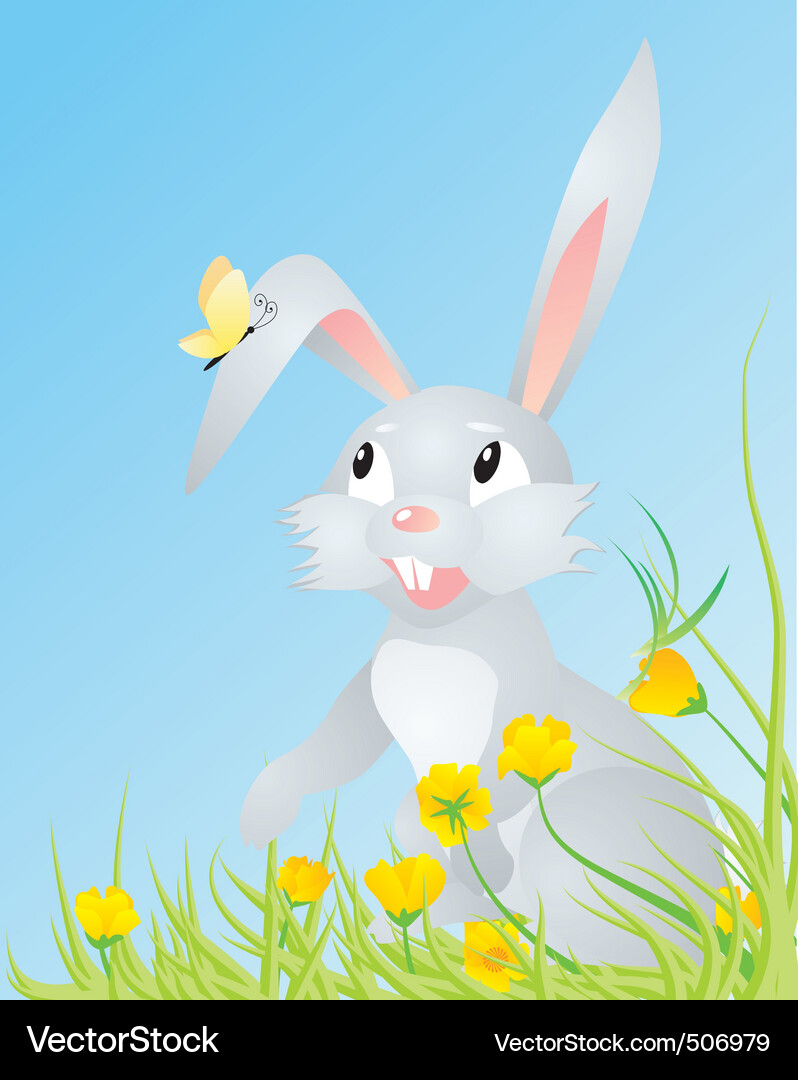 Spring hare with butterfly Vector Image