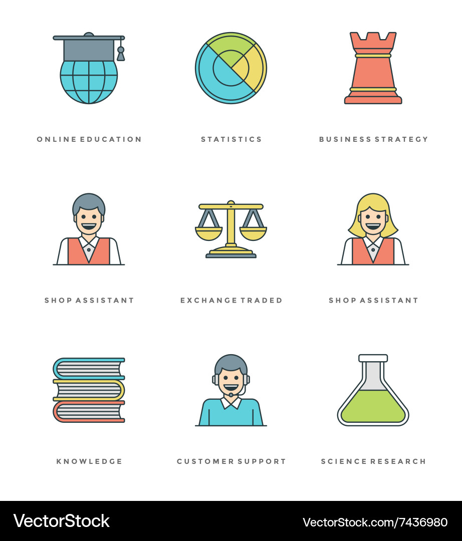 Flat line simple icons set thin linear stroke vector image