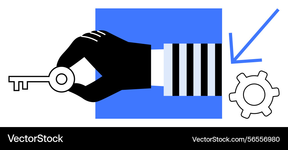 Hand holding key with gear and arrow representing Hand holding key with gear and arrow representing vector image