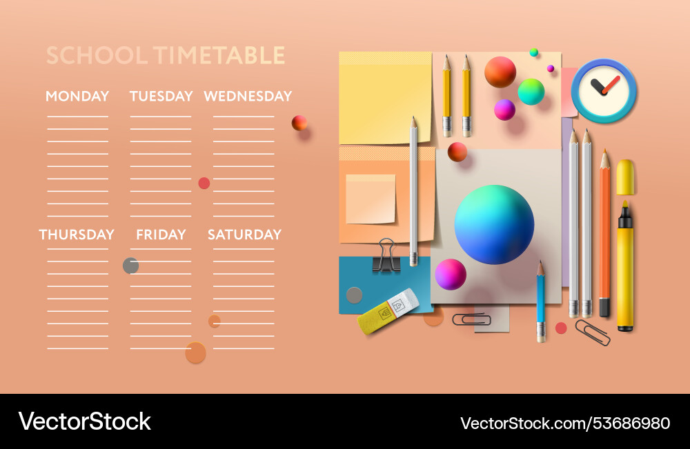 School timetable weekly planner back Royalty Free Vector