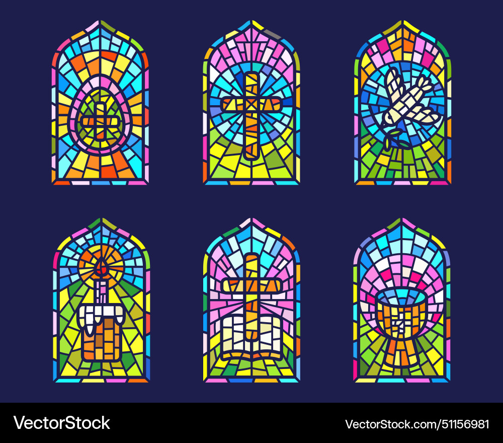 Church stained windows with religious easter Church stained windows with religious easter vector image