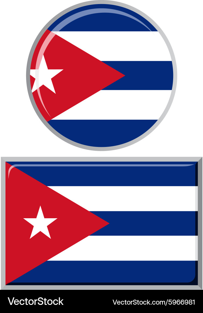 Cuban Flag Icon Set - Round & Square vector image