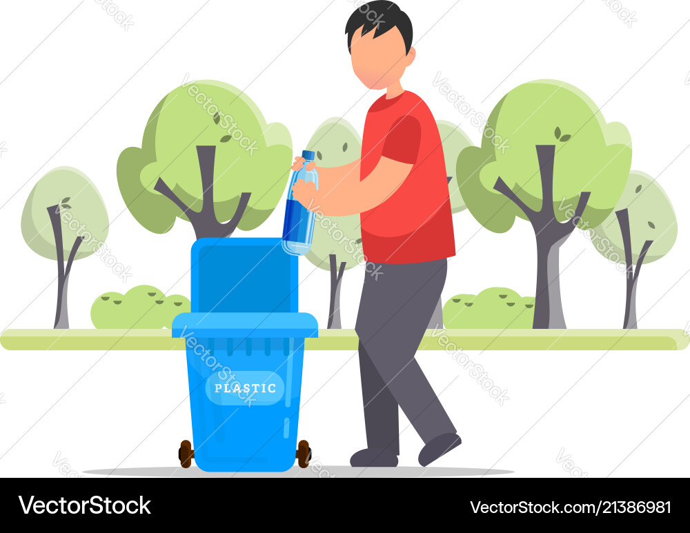 Man hand throws garbage into a plastic bottle Vector Image