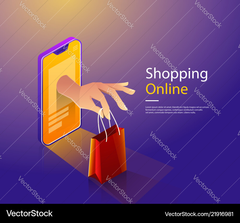 Mobile shopping flat concept hand Mobile shopping flat concept hand vector image