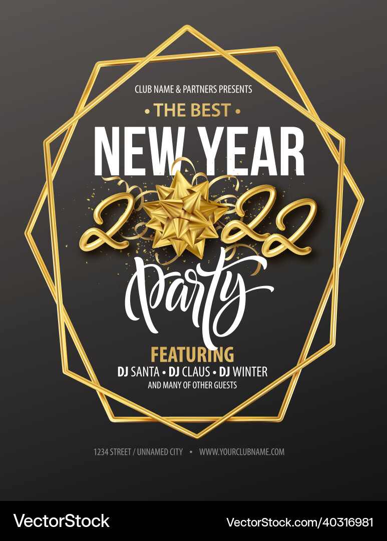 New year party typography poster with 2022 gold New year party typography poster with 2022 gold vector image