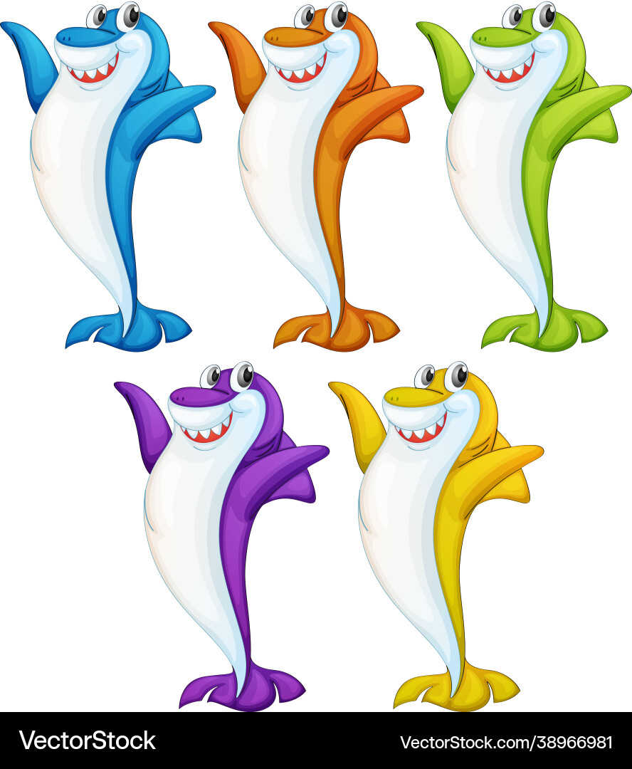 Set viele lächelnde niedliche Hai Cartoon Charakter Set viele lächelnde niedliche Hai Cartoon Charakter vektorbild