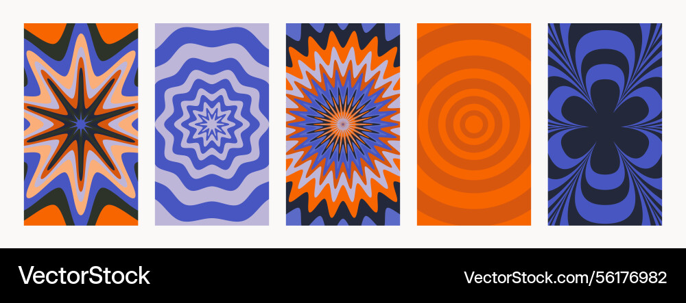 Abstract psychedelic retro pattern set groovy Abstract psychedelic retro pattern set groovy vector image