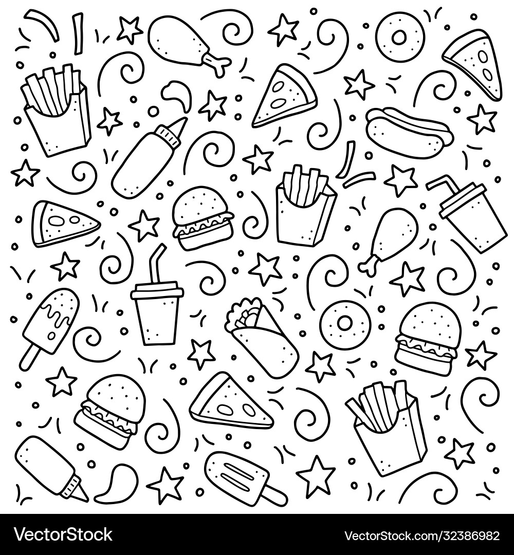 Set hand drawn fast food doodle Set hand drawn fast food doodle vector image