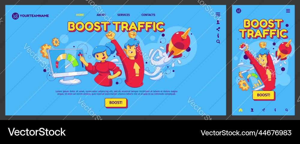 Boost traffic landing page app ui onboard screen Boost traffic landing page app ui onboard screen vector image