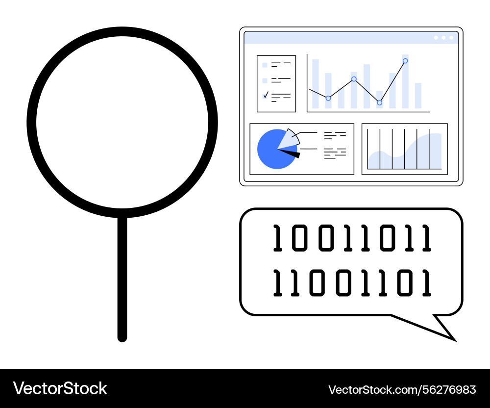 Data analysis with magnifying glass statistical Data analysis with magnifying glass statistical vector image
