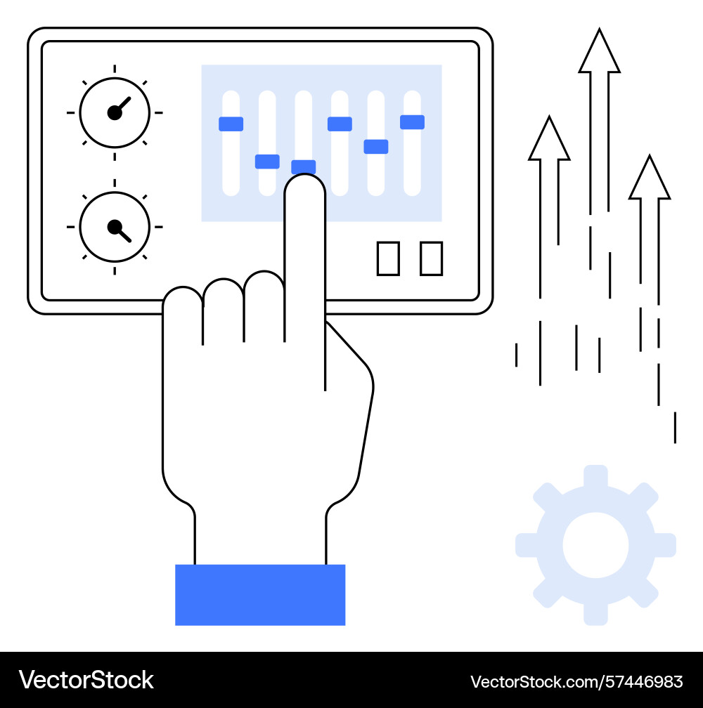 Hand adjusting controls on dashboard with growth Hand adjusting controls on dashboard with growth vector image