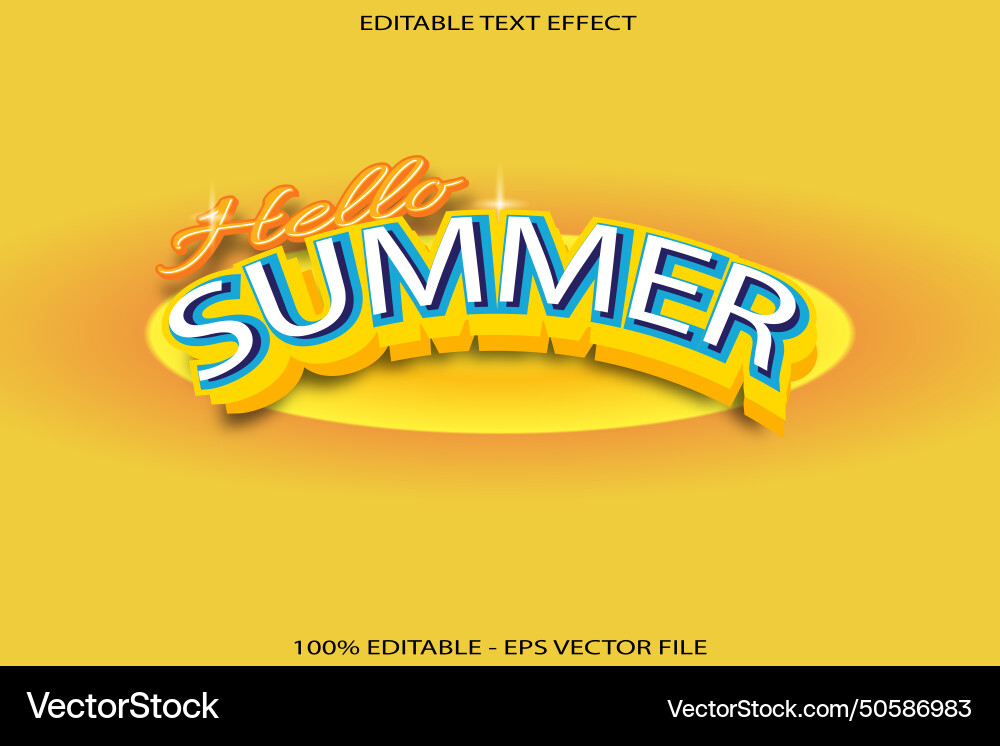 Hello summer editable text effect 3d flat style Hello summer editable text effect 3d flat style vector image