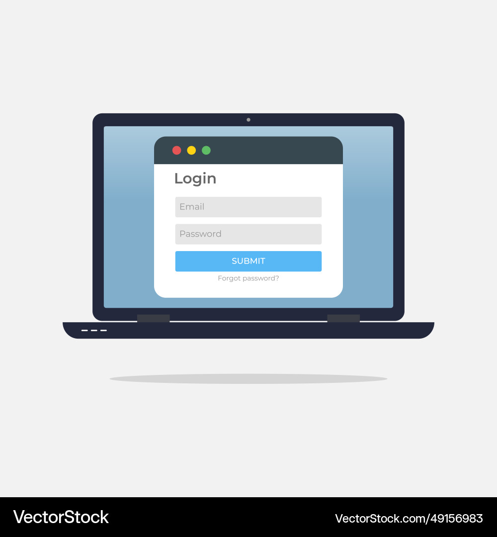 Log in interface on the laptop screen Log in interface on the laptop screen Vector Image