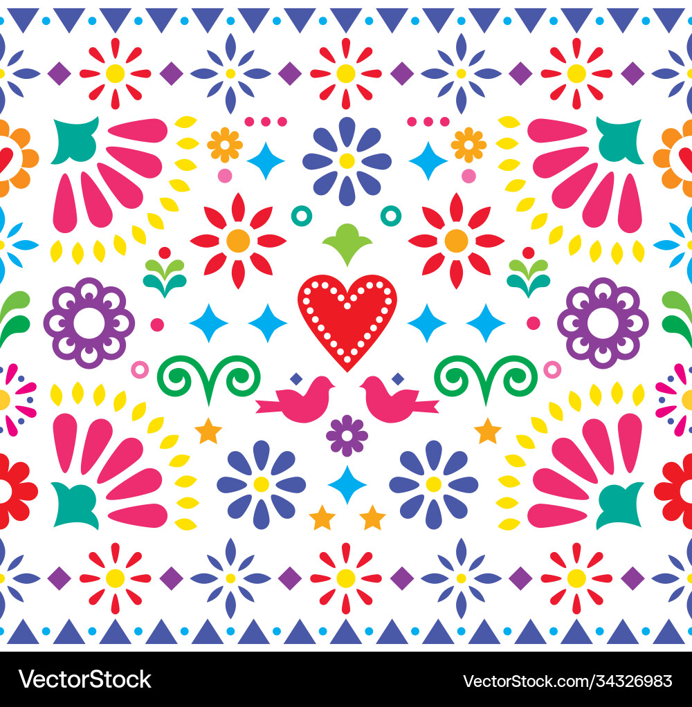 Mexican folk art vibrant seamless pattern Mexican folk art vibrant seamless pattern vector image