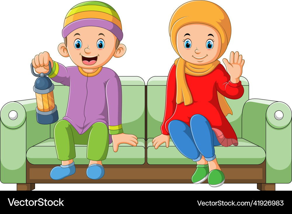 Paar sitzt zusammen in der ramadan Nacht Paar sitzt zusammen in der ramadan Nacht vektorbild