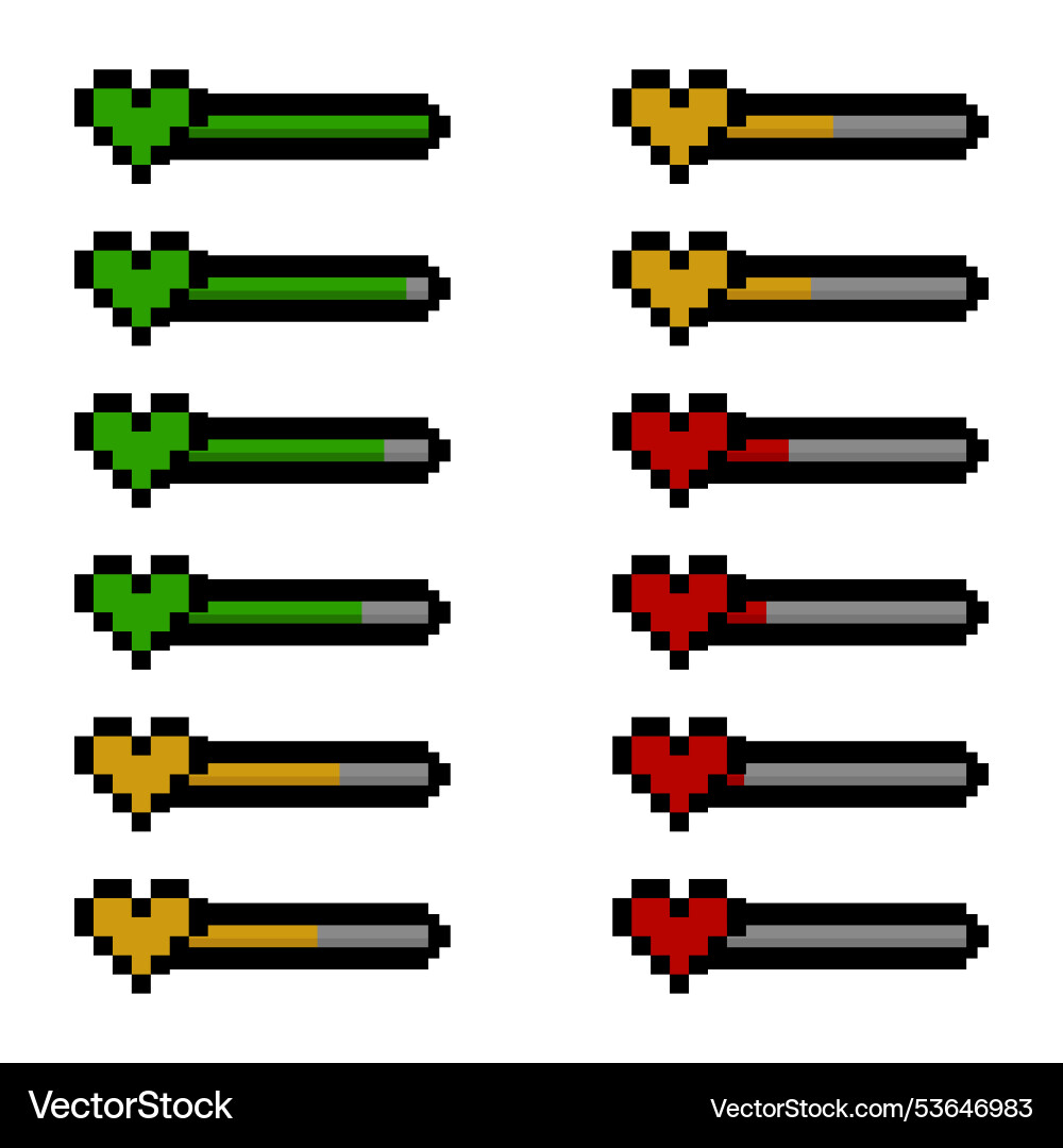 Pixel heart loading bars progress Pixel heart loading bars progress vector image