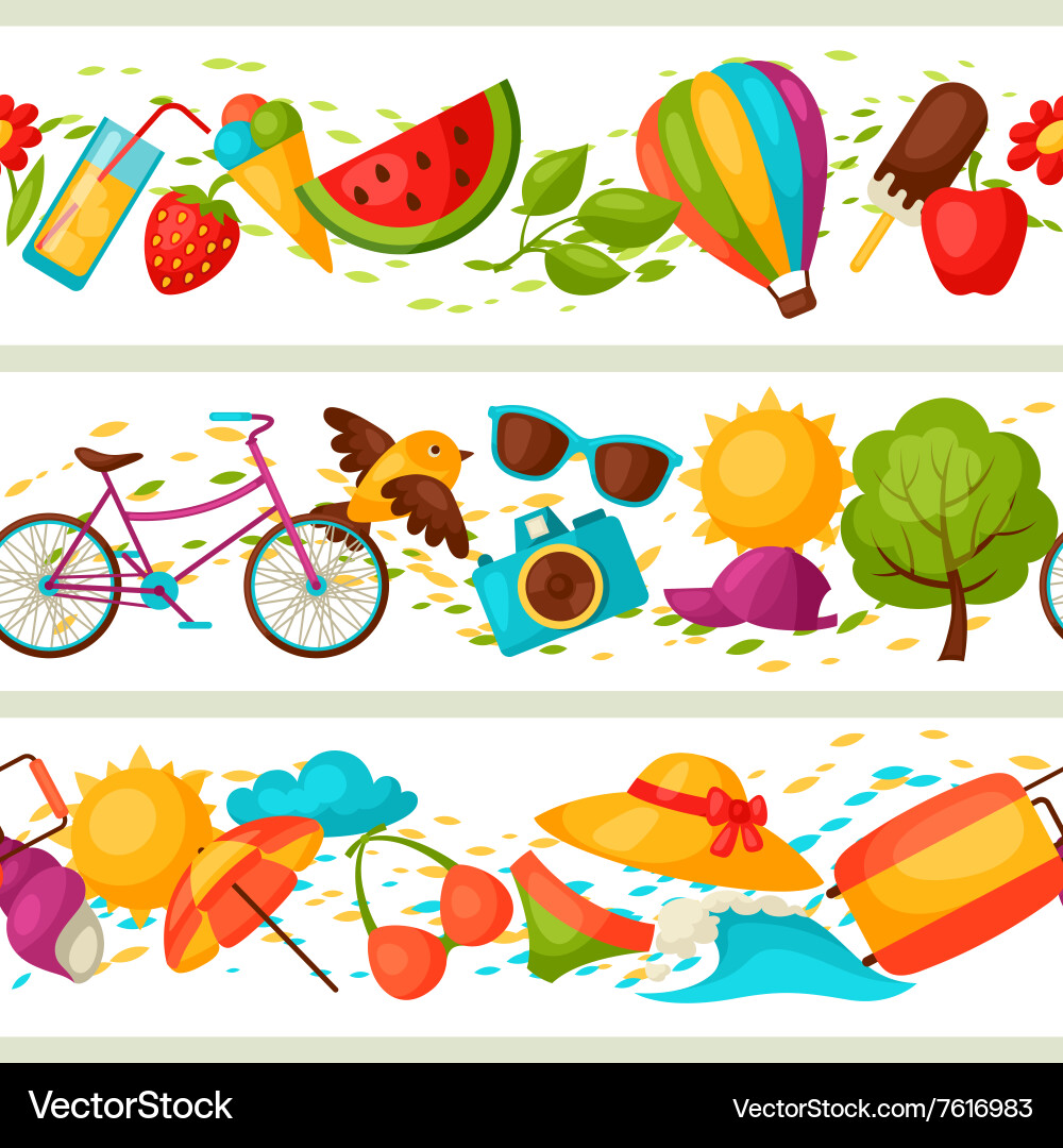 Seamless patterns with stylized summer objects Vector Image