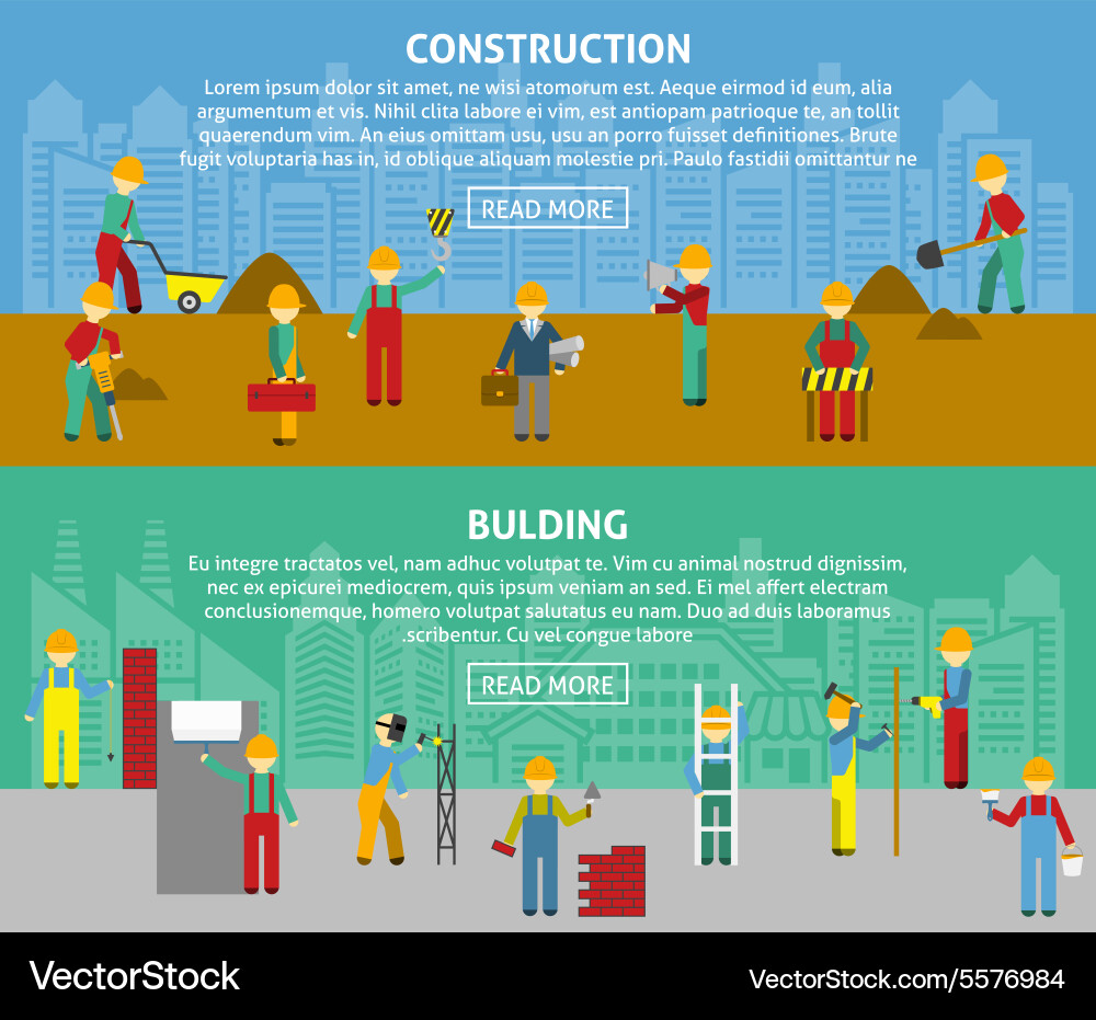 Building flat horizontal banner set Vector Image