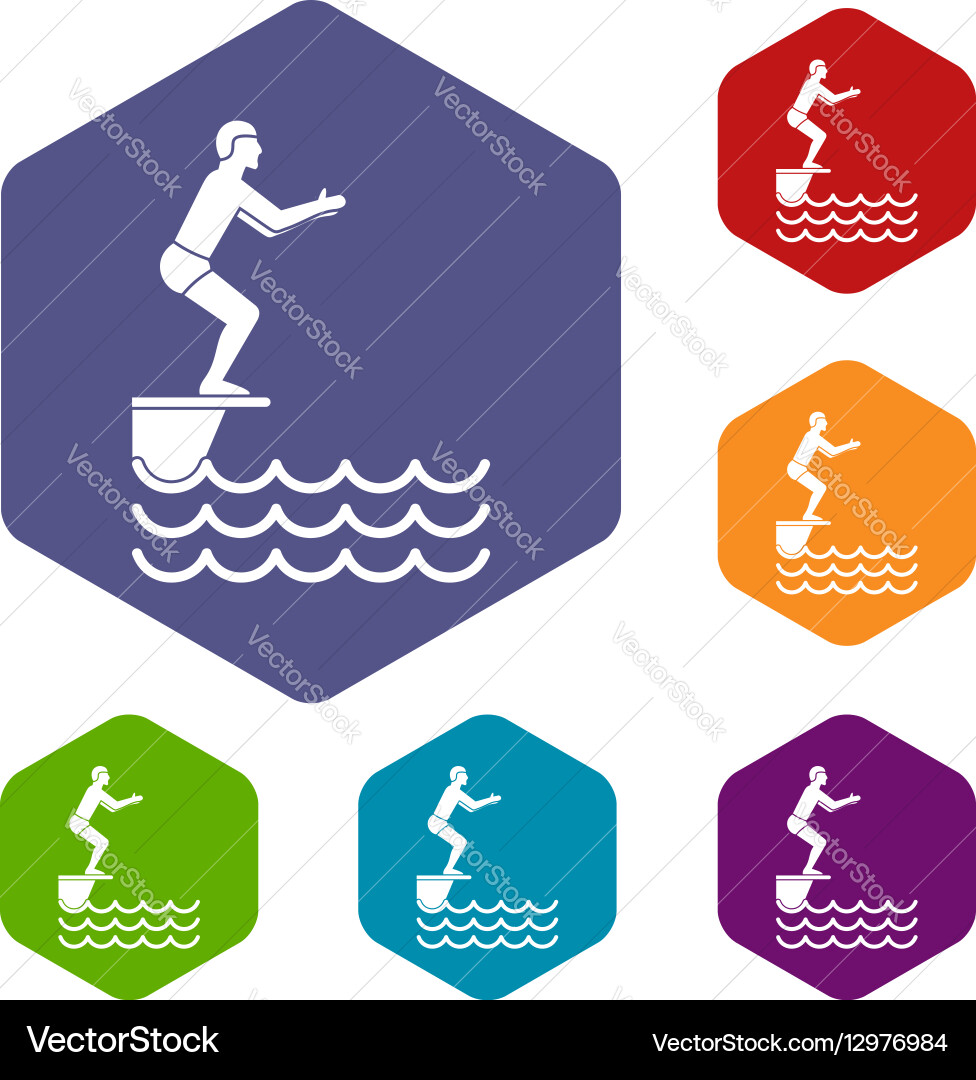 Man standing on springboard icons set vector image