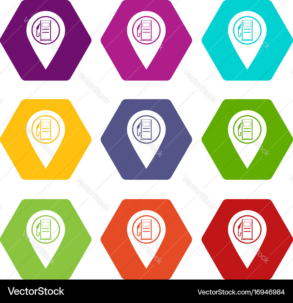 Map pointer with gas station symbol icon set color vector image