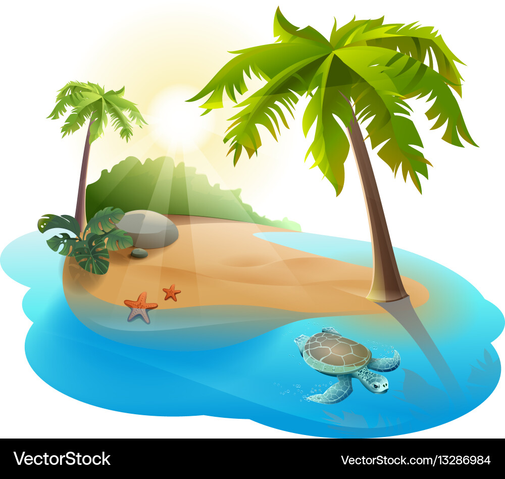 Serene Tropical Island with Turtle Royalty Free Vector Image