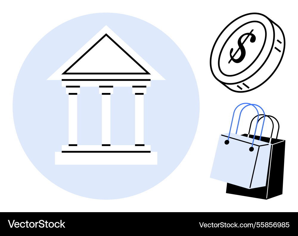 Banking institution with coin and shopping bags Banking institution with coin and shopping bags vector image