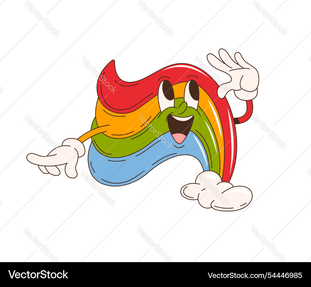 Cartoon retro groovy rainbow character smiles Cartoon retro groovy rainbow character smiles vector image