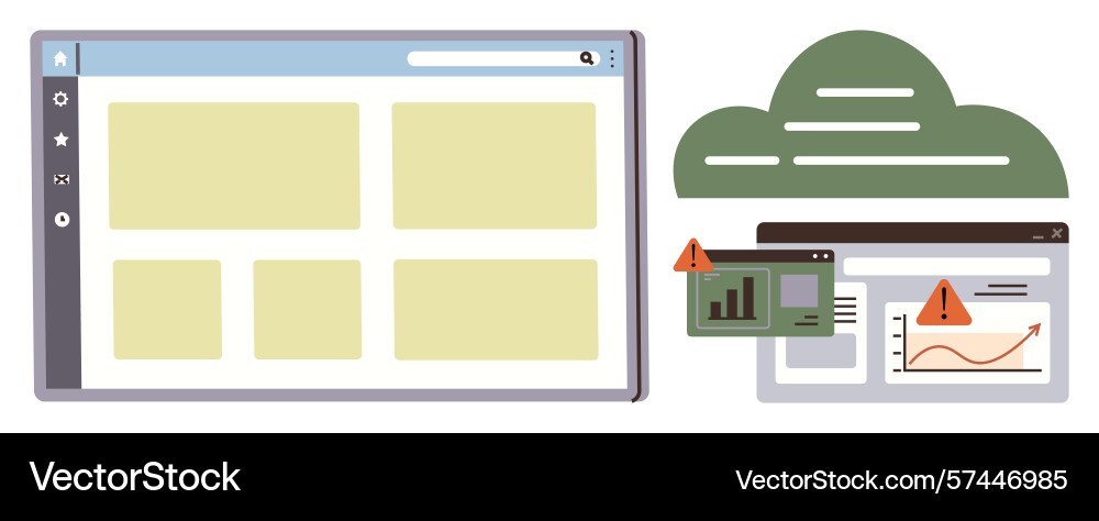 Cloud Computing-Schnittstelle mit Alarmen und Daten vektorbild