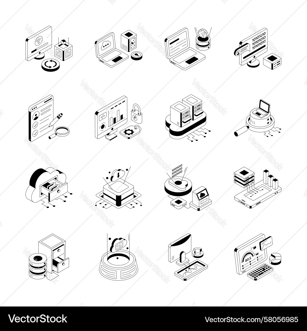 Data Analytics Isometric Icons Bundle Vector Image