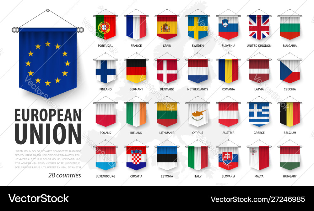 Europäische Unionsfahnen und Mitgliedschaft 3d realistisch Europäische Unionsfahnen und Mitgliedschaft 3d realistisch vektorbild