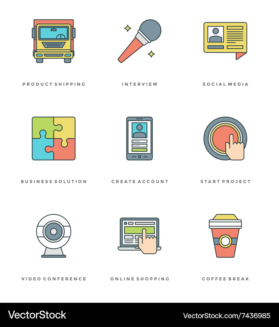 Flat line simple icons set thin linear stroke Vector Image