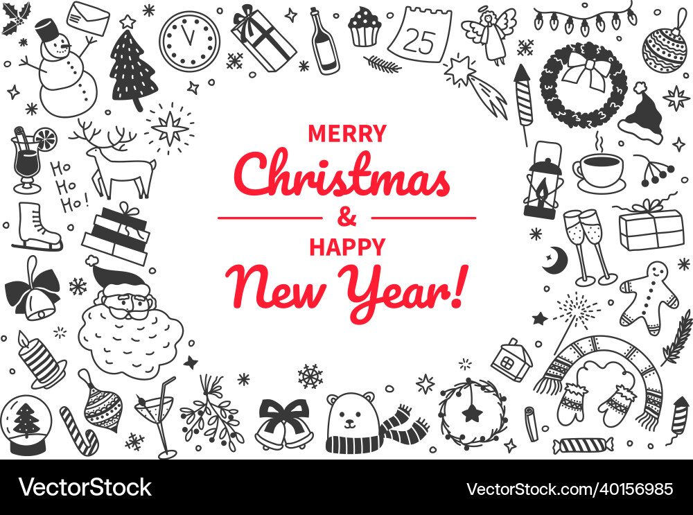 Hand-Drawn Christmas Doodle Card Vector Image