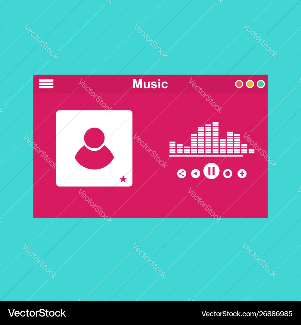 Media player application app template with flat Media player application app template with flat vector image