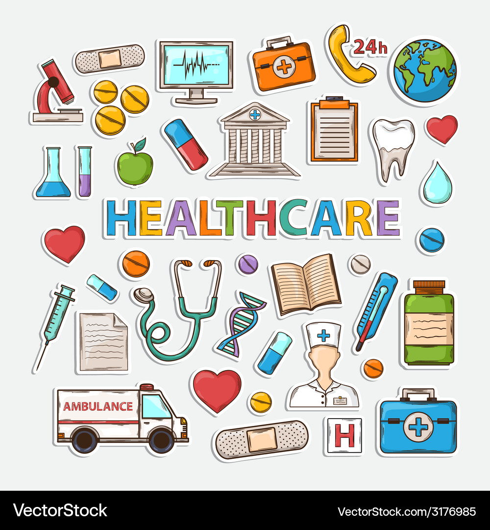 Medical Doodle Set - Healthcare Icons Vector Image