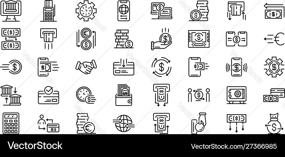 Money transfer icons set outline style Money transfer icons set outline style vector image