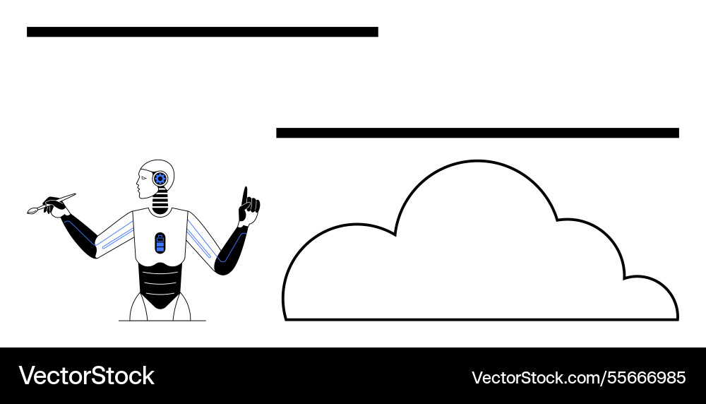 Robot with a stylus and cloud symbol representing Robot with a stylus and cloud symbol representing vector image